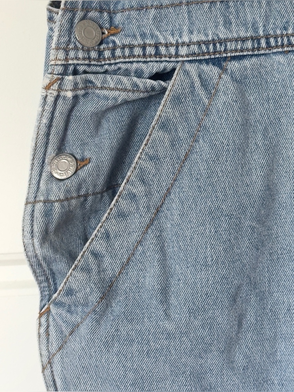 Vintage 90s Guess Denim Bib Overall Large Blue Slouchy Straight Leg Buckle Strap - Picture 7 of 16